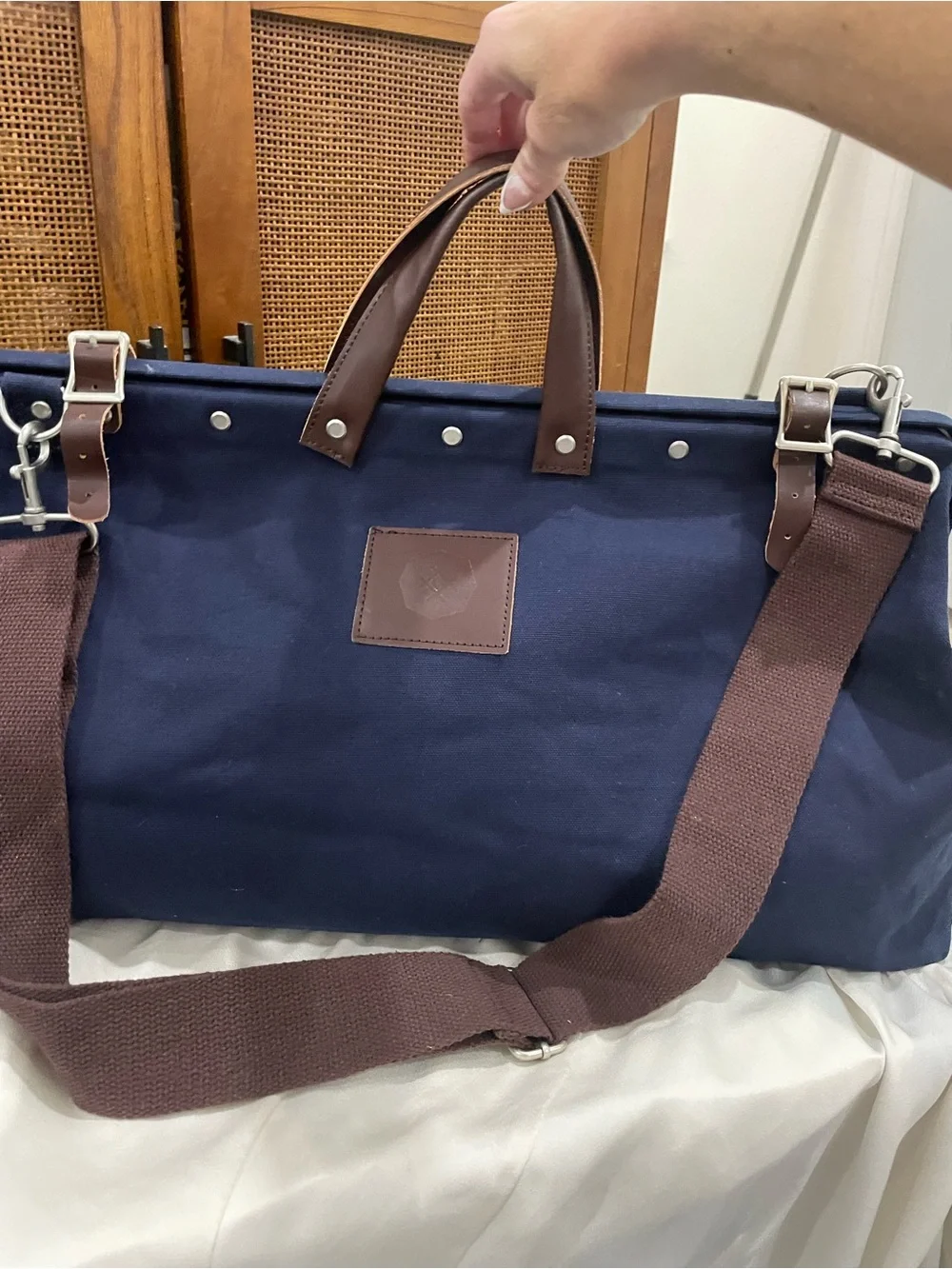Line of Trade Leather-Trim Navy Weekender MENS Canvas Carry on travel  Bag